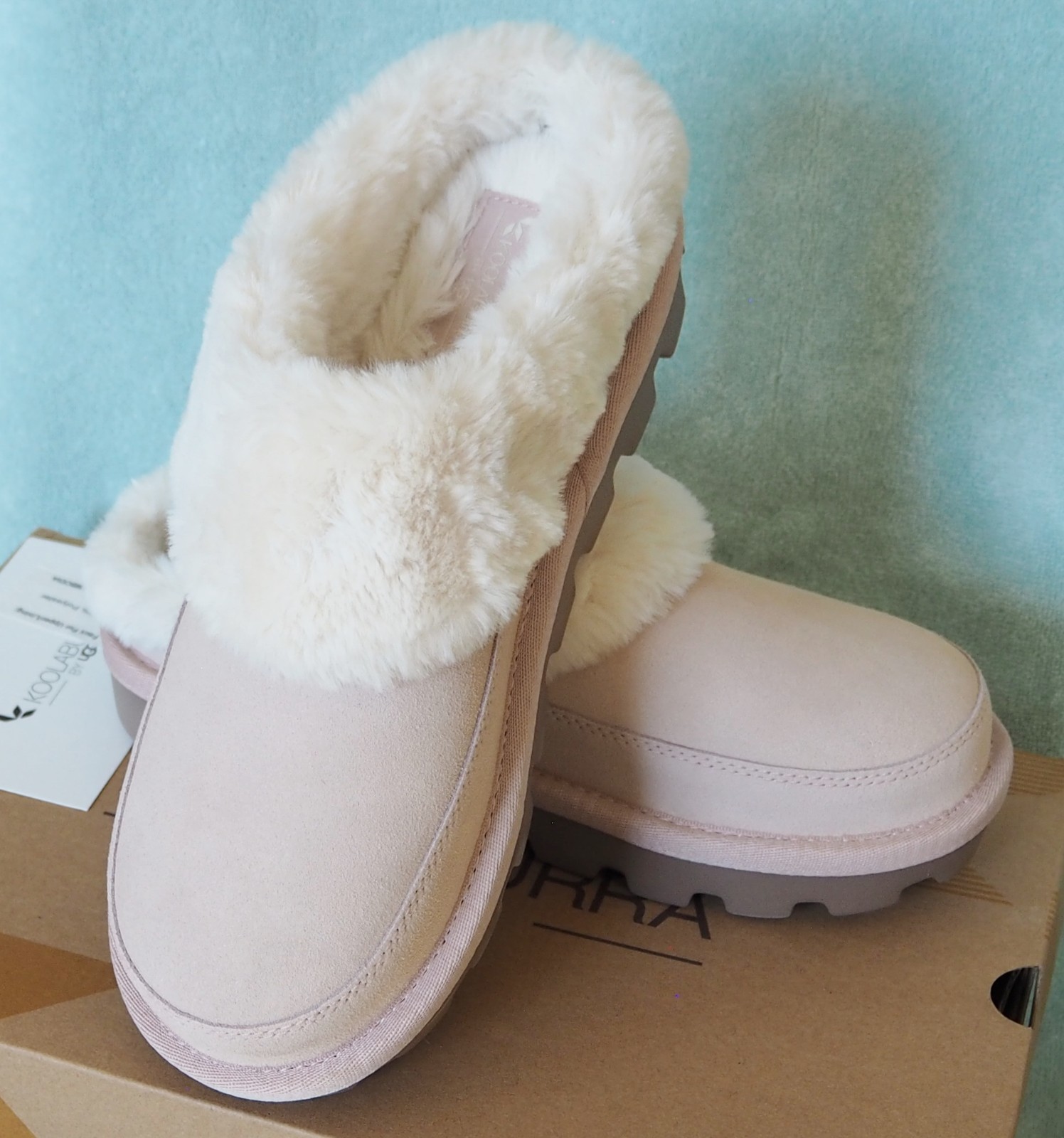 NIB Koolaburra By Ugg Tizzey Dusty Pink Leather Suede Fur Clogs Slippers S 7M