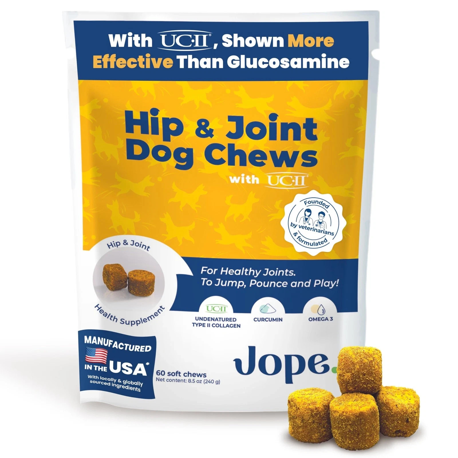 Jope Dog Hip & Joint Support Chews for Small Medium Large Dogs - 60 Chews
