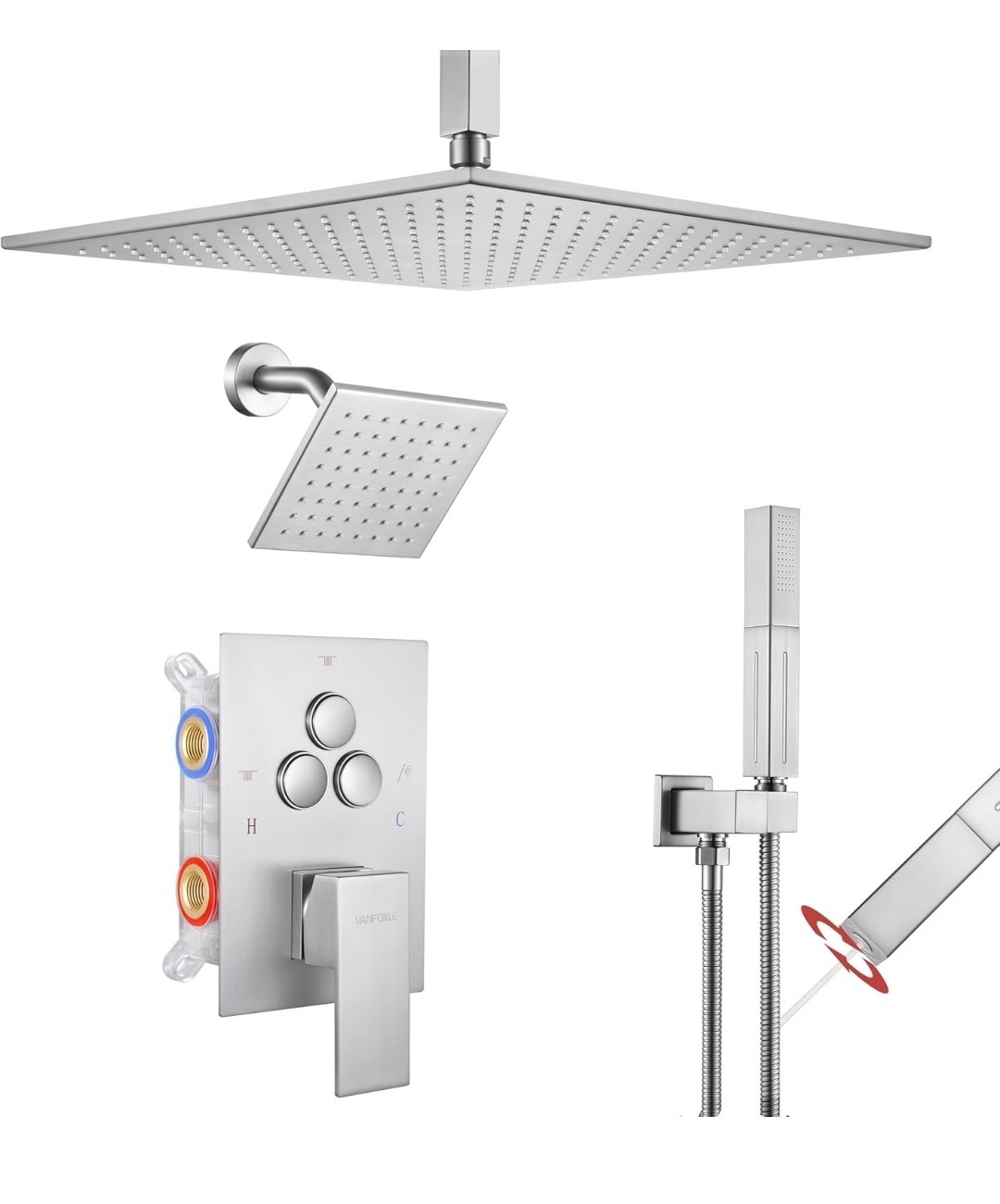 VANFOXLE Shower Faucet Set Brushed Nickel Shower System,Push Button Diverter... VANFOXLE Shower Faucet Set Brushed Nickel Shower System,Push Button Diverter...
