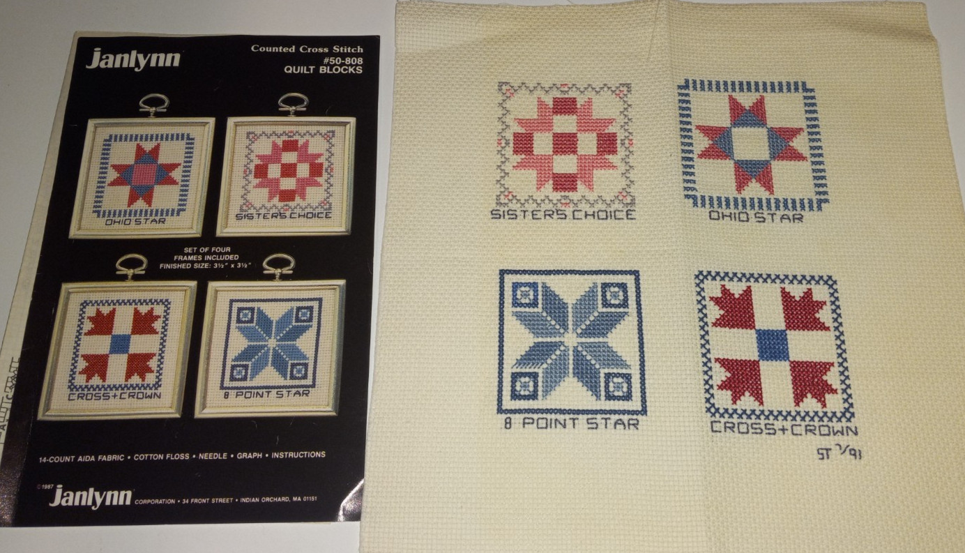 Janlynn Counted Cross Stitch kit 50-808 Quilt Blocks completed piece frame ready