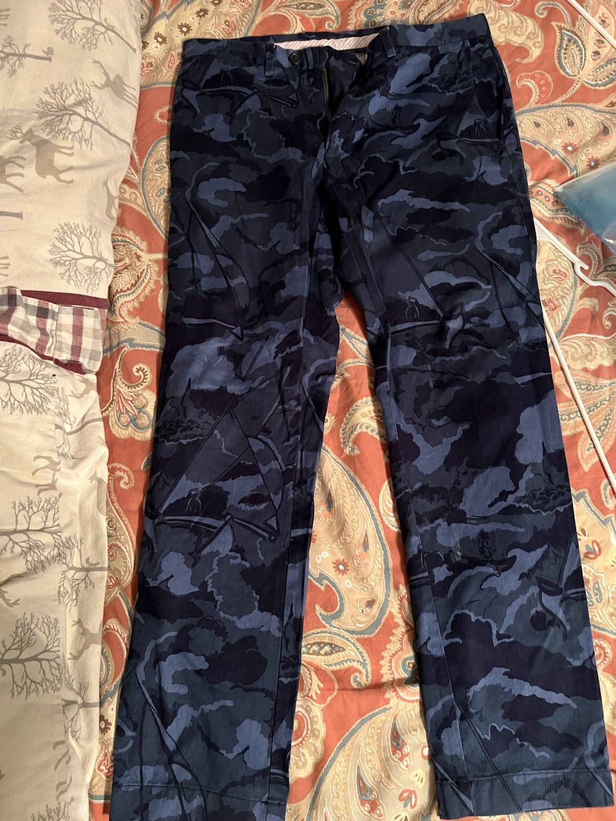 Brooks Brothers Red Fleece Blue Camo Pants Men 33W 30L Cotton Brooks Brothers Red Fleece Blue Camo Pants Men 33W 30L Cotton