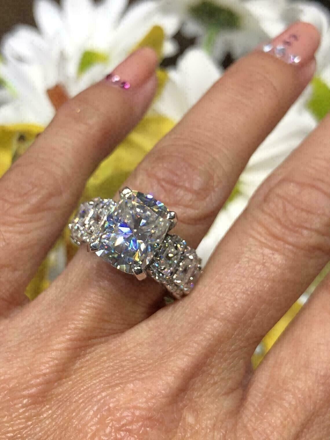 4.30 Ct Cushion Cut Lab-Created Diamond Wedding Engagement 925 Silver Gift Ring 4.30 Ct Cushion Cut Lab-Created Diamond Wedding Engagement 925 Silver Gift Ring