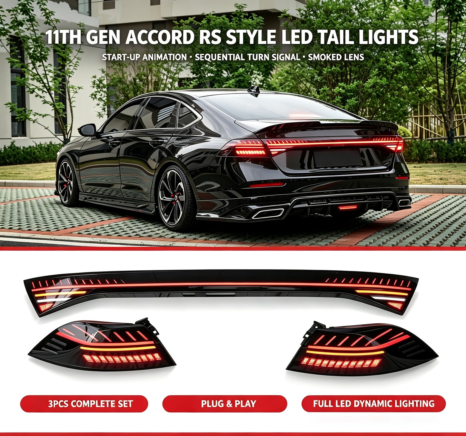 For 2023-2026 11th Gen Honda Accord Taillights with RS7 Style White Background