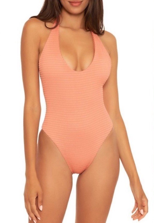 Isabella Rose NWOT Smocked Mazda One-Piece Swimsuit Apricot Beachy Sexy Size L