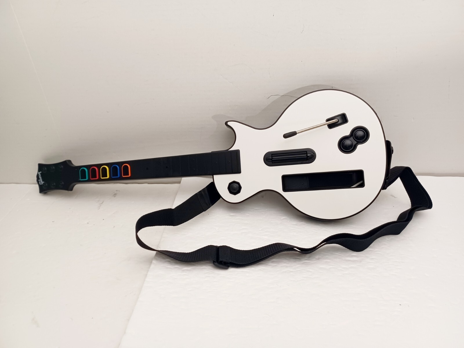 Wii Guitar Hero Gibson Les Paul White Wireless Guitar w/ Strap Back Cover WORKS