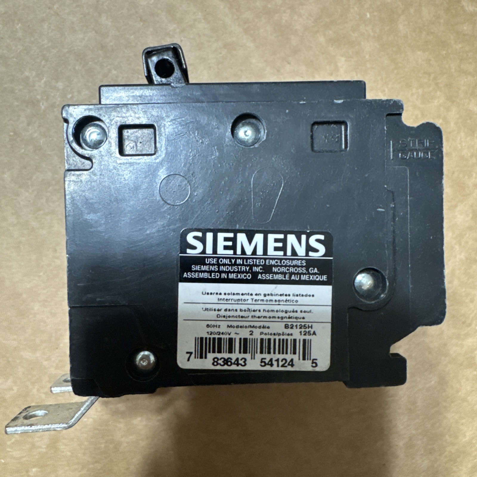 Siemens B2125H 125 Amp 2 Pole 120/240V Mini Circuit Breaker Siemens B2125H 125 Amp 2 Pole 120/240V Mini Circuit Breaker