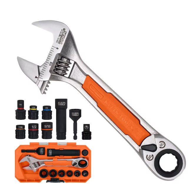 Klein Tools KNECT 6-Inch Adjustable Wrench with Pass-Through Ratchet Set 8318643
