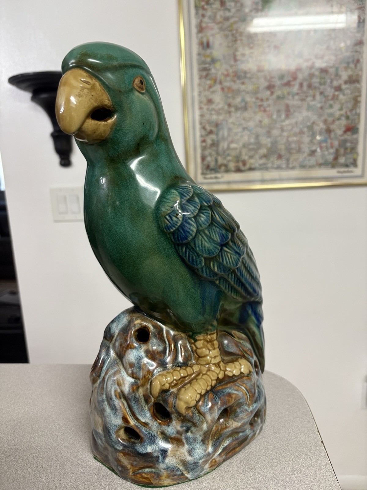 Antique Chinese Turquoise Glazed Ceramic/Porcelain Hand Painted Parrot 13”T Antique Chinese Turquoise Glazed Ceramic/Porcelain Hand Painted Parrot 13”T