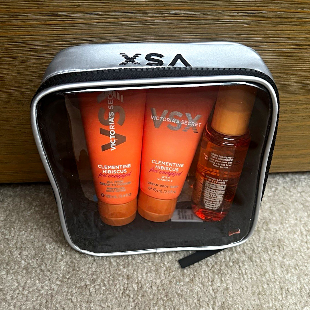 Victoria's Secret VSX Clementine Hibiscus Travel Size Set Wash Mist Powder Victoria's Secret VSX Clementine Hibiscus Travel Size Set Wash Mist Powder