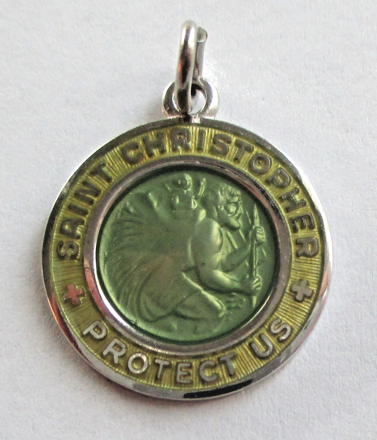 VINTAGE STERLING SILVER GUILLOCHE ENAMEL SAINT CHRISTOPHER MEDAL CHARM INFINITY VINTAGE STERLING SILVER GUILLOCHE ENAMEL SAINT CHRISTOPHER MEDAL CHARM INFINITY