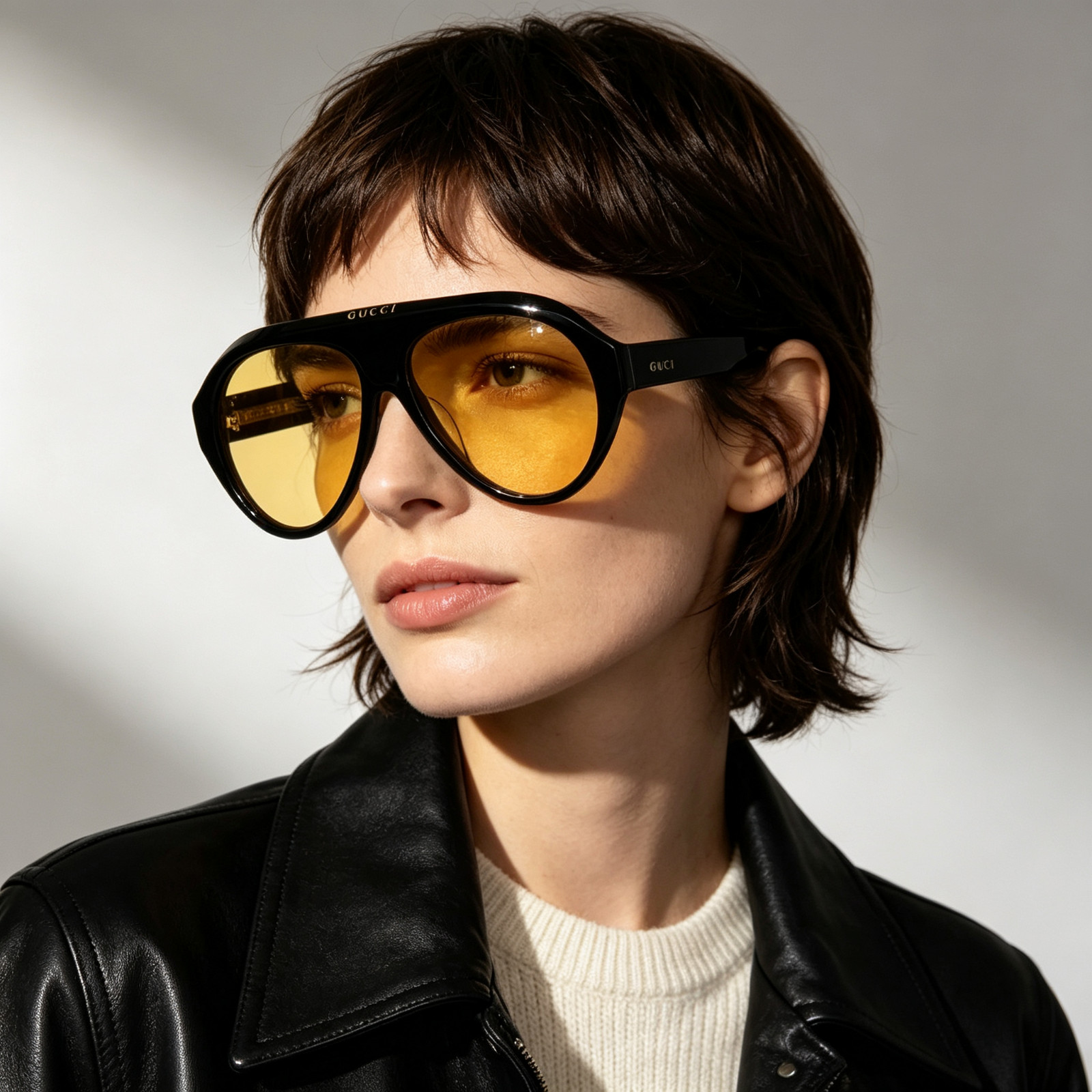 Gucci GG0479S Black Aviator Sunglasses Yellow Lens 60-13-150 Gucci GG0479S Black Aviator Sunglasses Yellow Lens 60-13-150