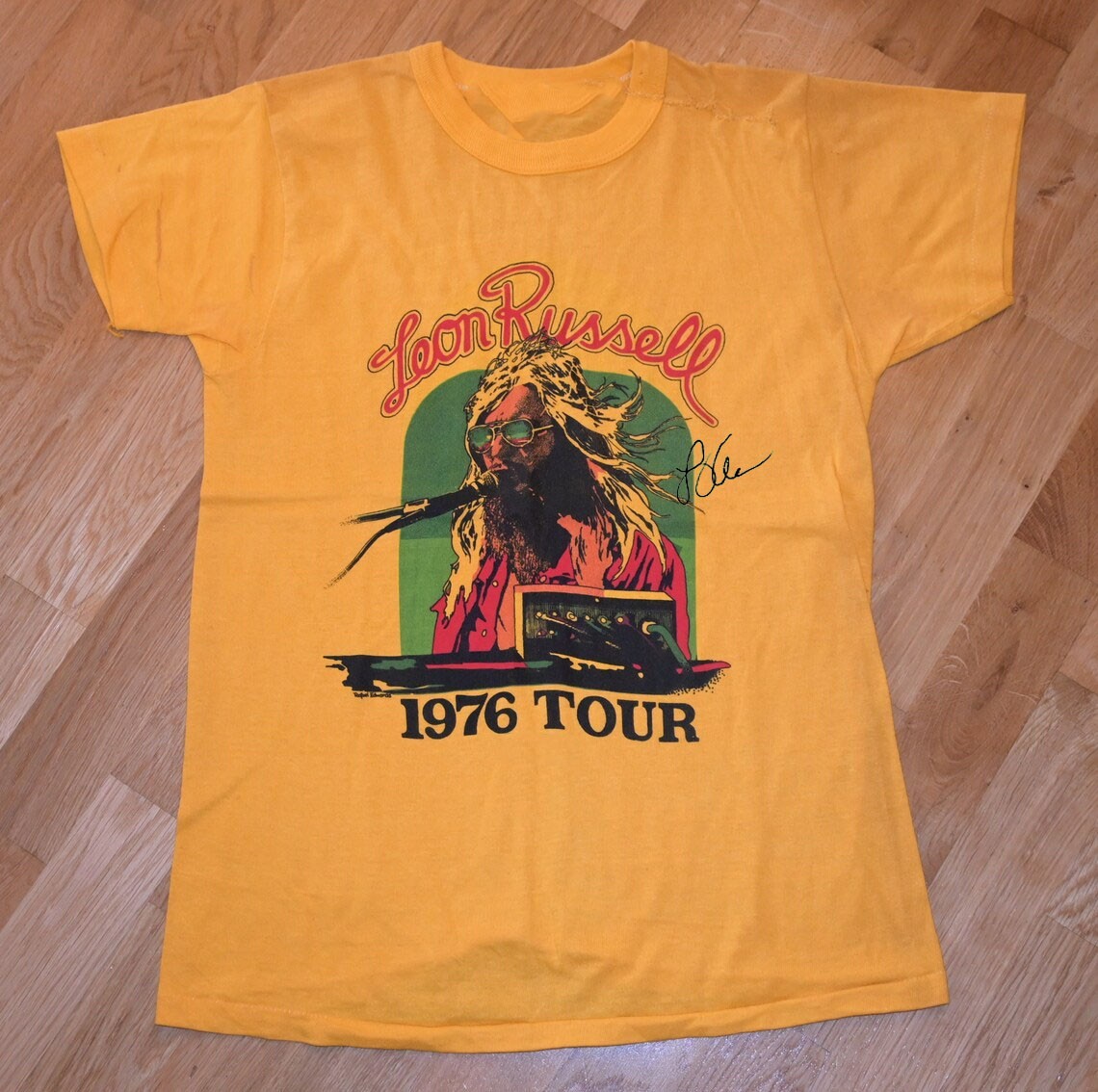 Vtg Leon Russell 1976 Tour Cotton Yellow Men Tee Shirt Full Size EN383