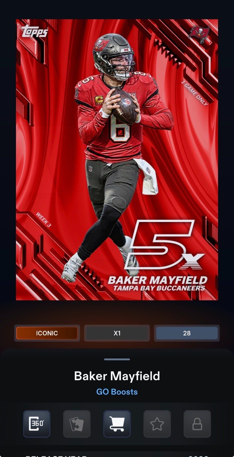 [DlGITAL CARD] TOPPS NFL COLLECT GO BOOSTS WEEK 3 ICONIC BAKER MAYFIELD BUCCANEE