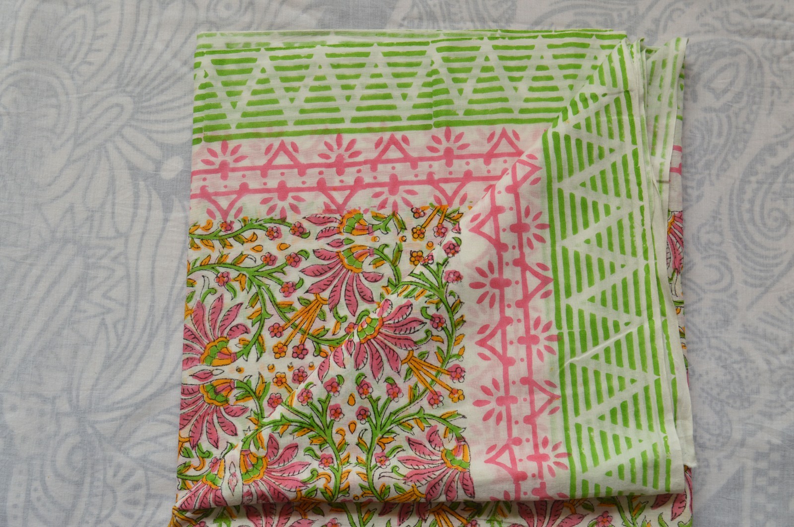 NO TARRIF CHARGES 100%✅ZK_164 Hand Block Floral Print 100%Cotton 4 Yard Fabric