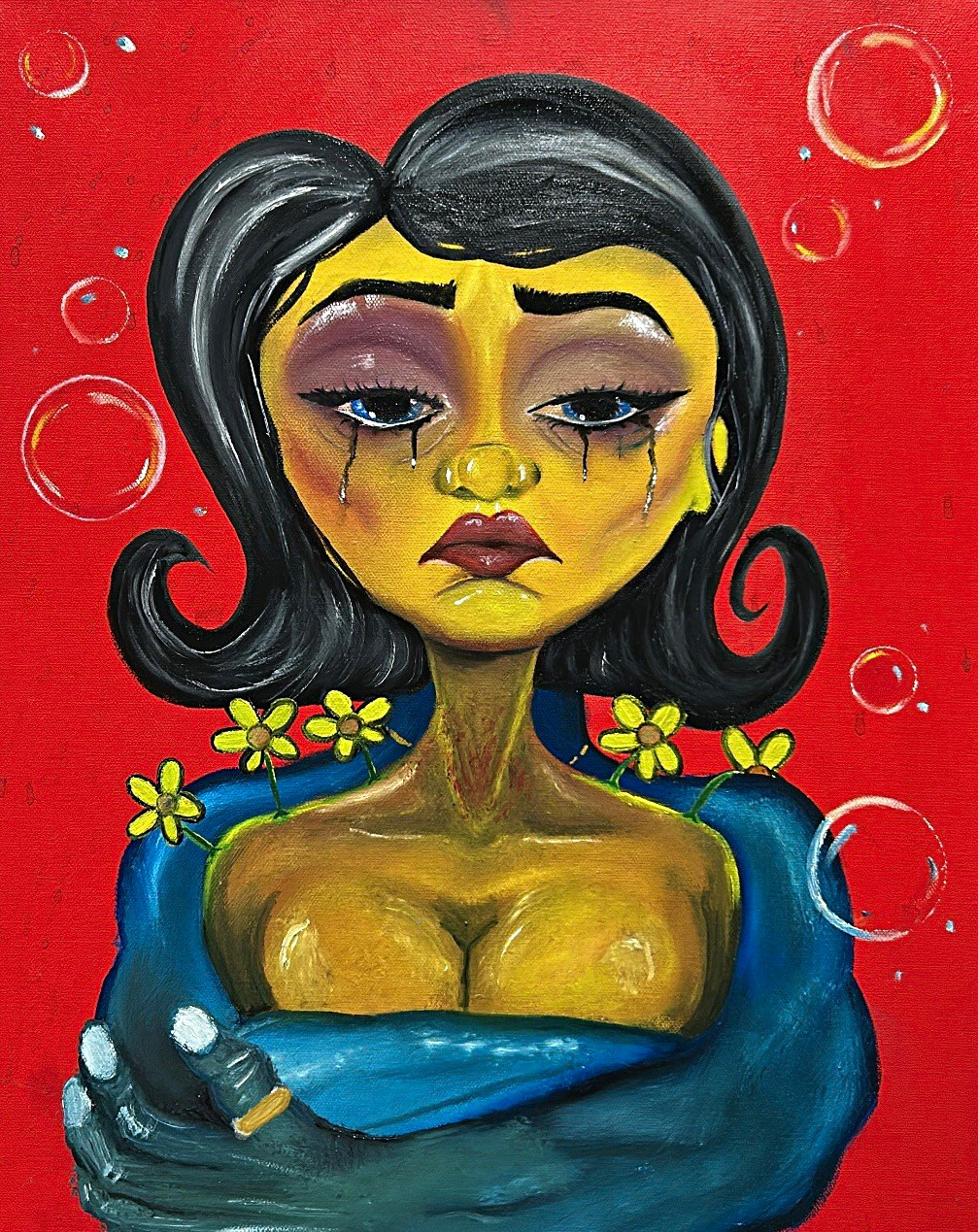 Original Woman Portrait oil Painting on Red Background Pop Art Modern Unframed Original Woman Portrait oil Painting on Red Background Pop Art Modern Unframed