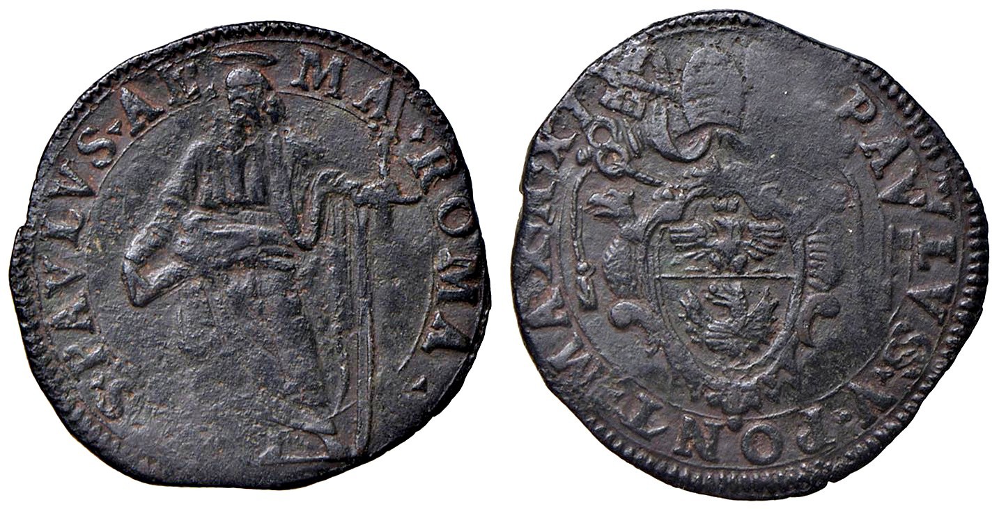 ITALY *** PAPAL STATES *** PAUL V *** QUATTRINO 1615 (AN-11) *** SHARP *** L6 ITALY *** PAPAL STATES *** PAUL V *** QUATTRINO 1615 (AN-11) *** SHARP *** L6