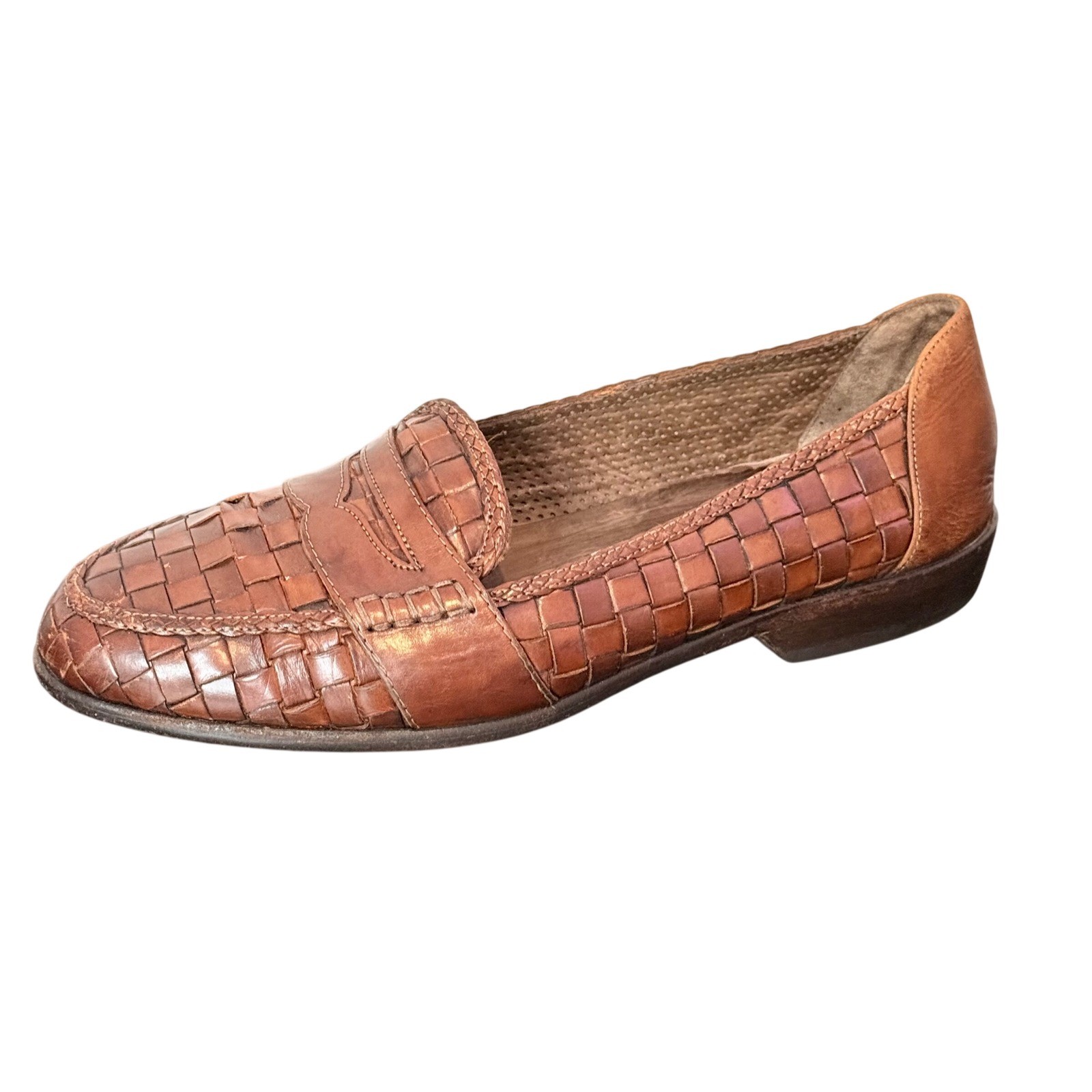 Cole Haan Bragano Penny Loafers Brown Woven Leather Made in Italy Mens 7 Vintage Cole Haan Bragano Penny Loafers Brown Woven Leather Made in Italy Mens 7 Vintage