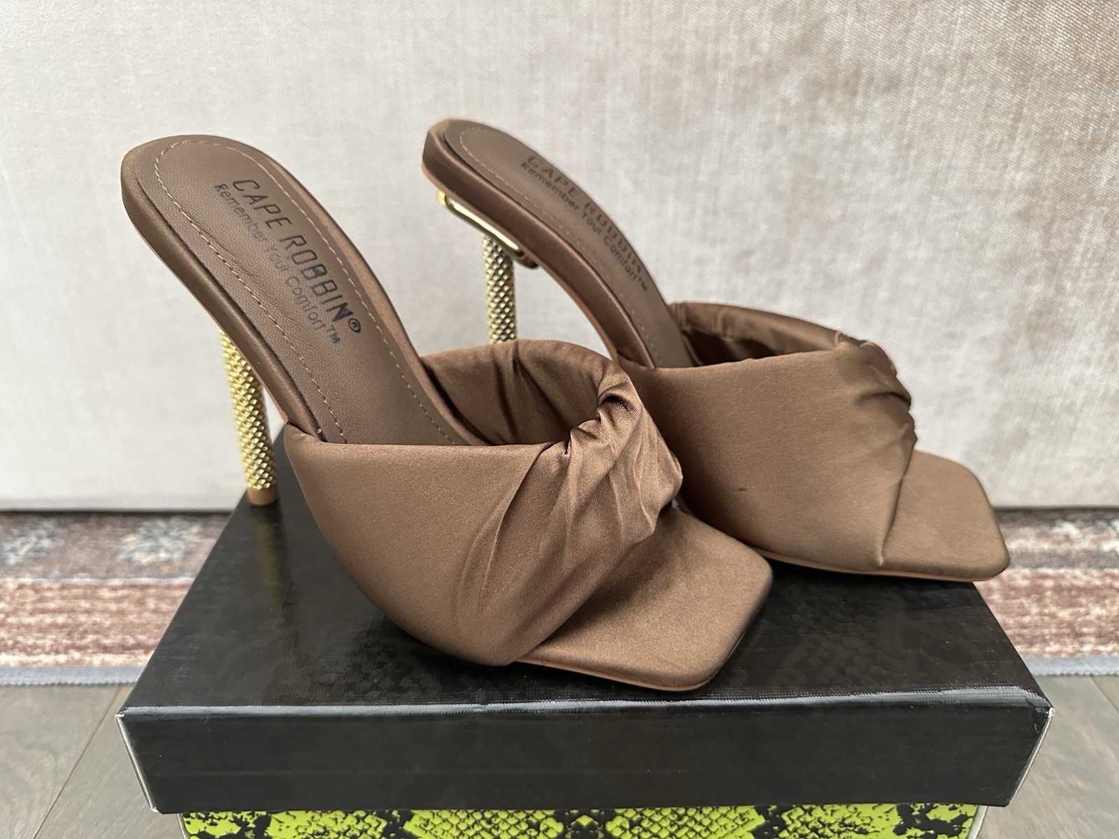 Cape Robbin Women’s Brown Ruched Square Toe Mule Stiletto Slip On 6 Cape Robbin Women’s Brown Ruched Square Toe Mule Stiletto Slip On 6