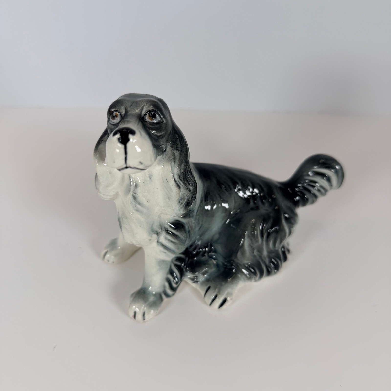 Vintage Hagen Renaker Black & White Cocker Spaniel  hand painted Dog. Rare