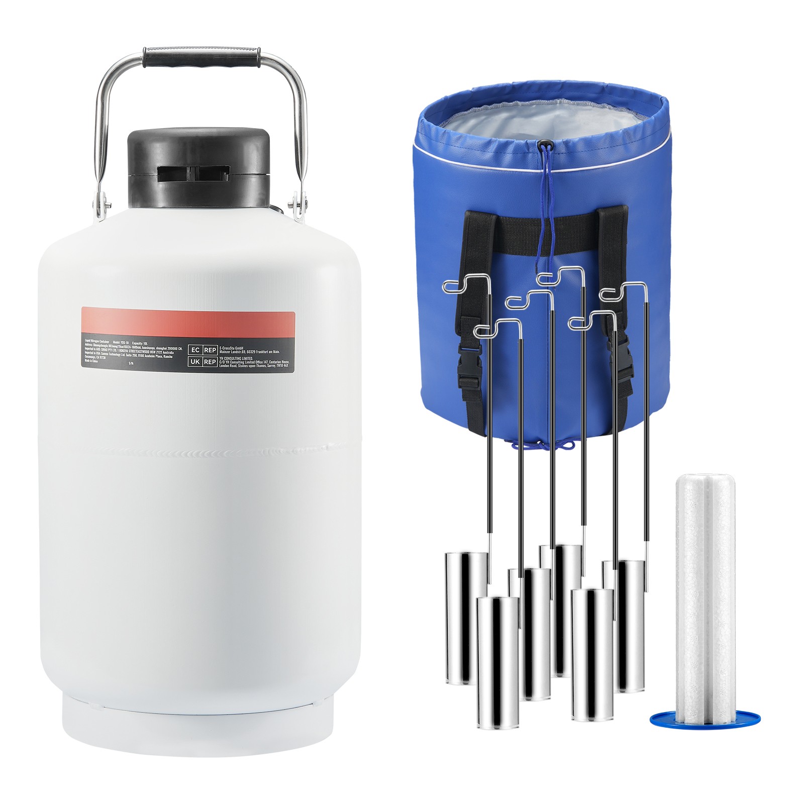 Liquid Nitrogen Tank 10 L Aluminum Alloy LN2 Container Dewar 6 Canisters
