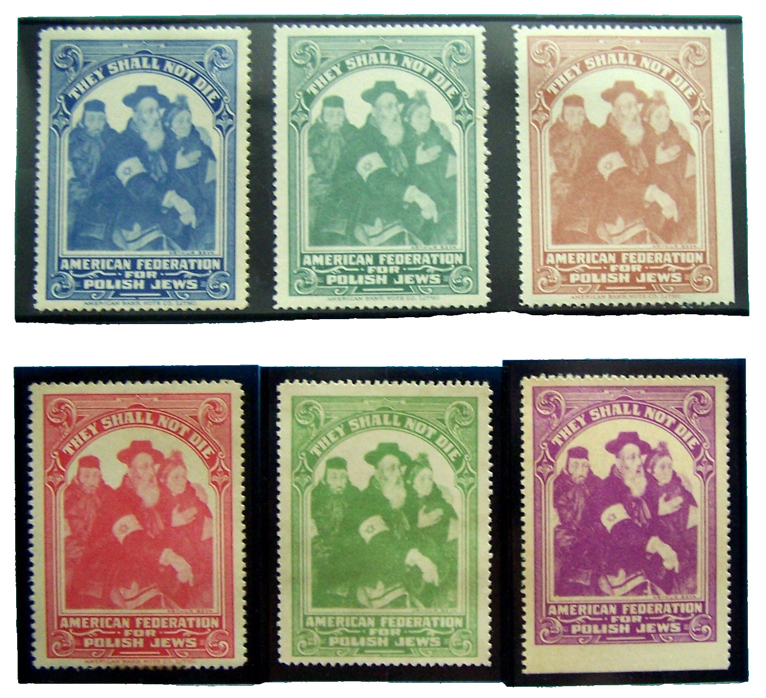 ARTHUR SZYK - poster stamps/labels (x6)  - 1949 - THEY SHALL NOT DIE - MINT