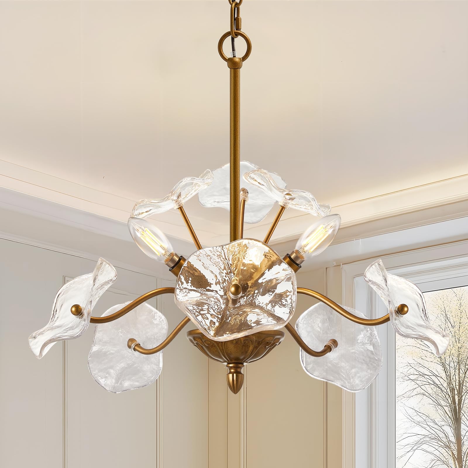 Luvkczc Modern Gold Chandelier,Vintage Brass Flower Glass Pendant Light Luvkczc Modern Gold Chandelier,Vintage Brass Flower Glass Pendant Light