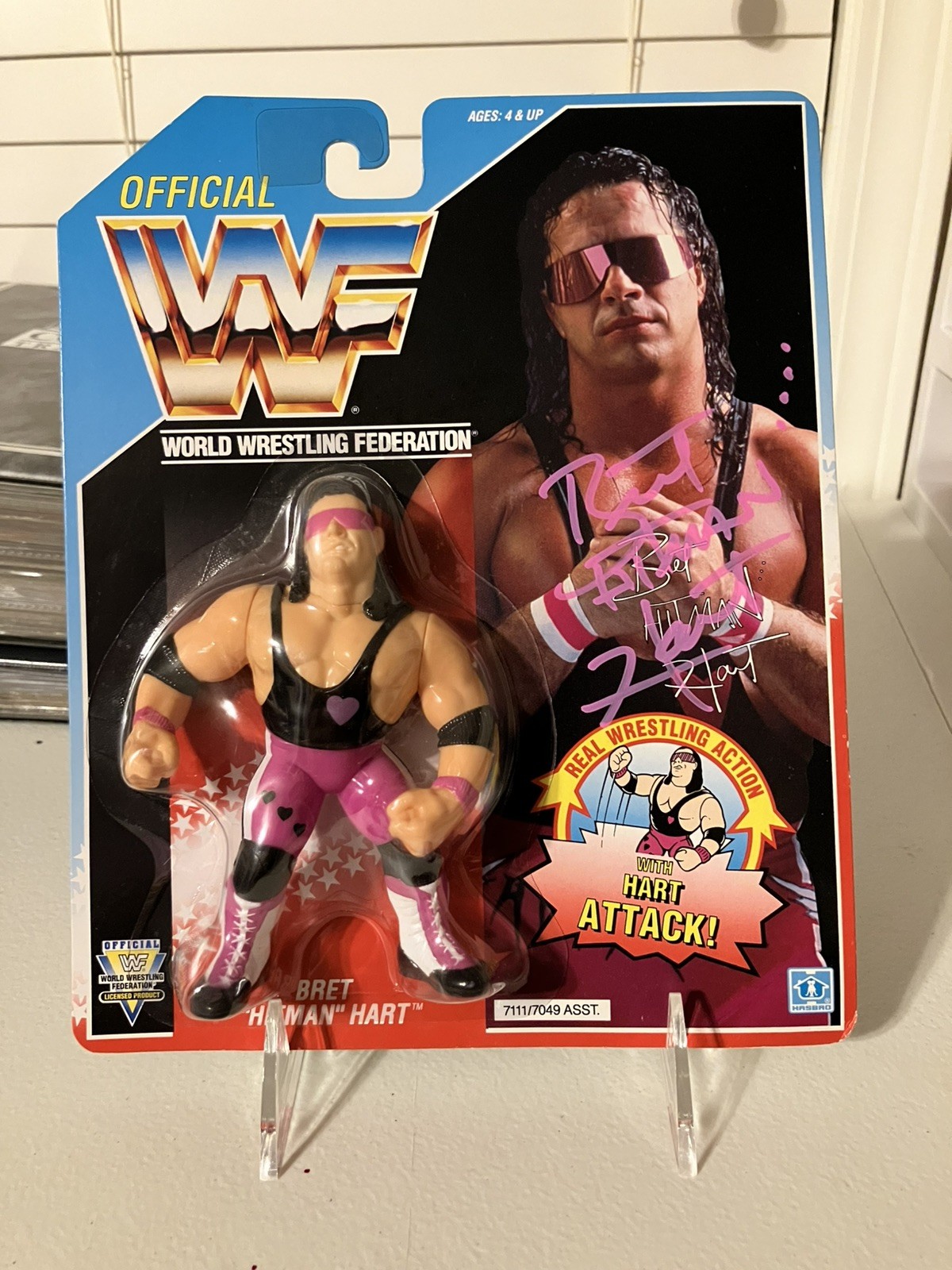 Vintage WWF Hasbro Series 4 Bret the Hitman Hart MOC Signed Purple Heart Nice Vintage WWF Hasbro Series 4 Bret the Hitman Hart MOC Signed Purple Heart Nice