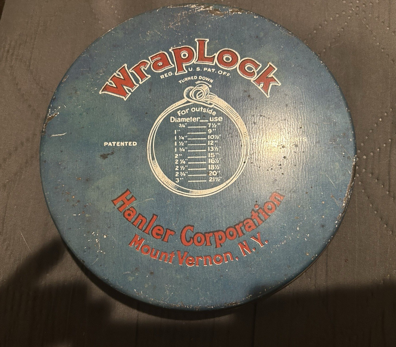 Hanler Corporation WrapLock Blue Gold Silver Advertising Tin