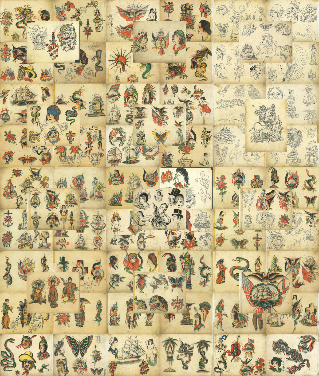 Christian Warlich Traditional Vintage Style Sailor Tattoo Flash 66 Sheets 11x14