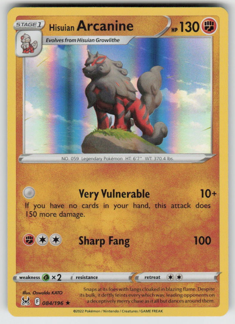 Holo Hisuian Arcanine 084/196 Rare Lost Origin Near Mint Holo Hisuian Arcanine 084/196 Rare Lost Origin Near Mint