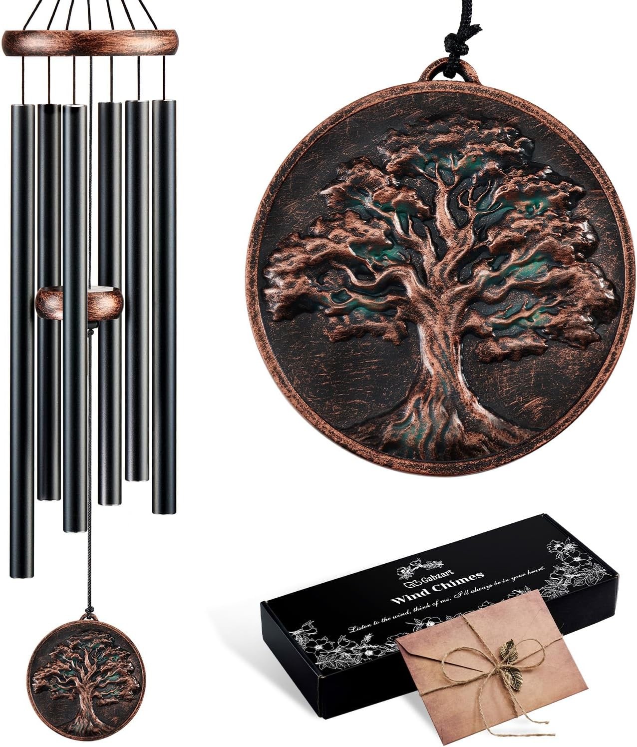 32 Inch Retro Tree of Life Wind Chime with Six Pentatonic Aluminum Tubes for