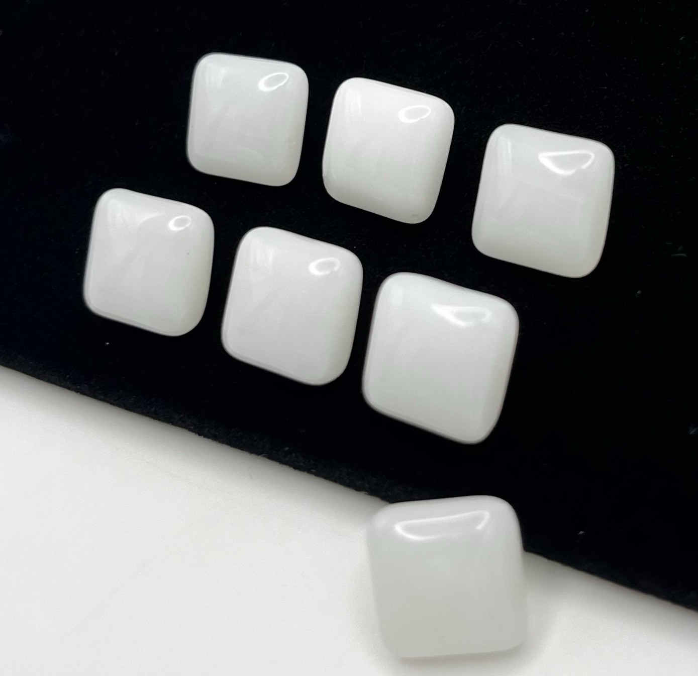 (7) NOS Dimi White Milk Glass Czech Glass Shank Square Buttons VTG (7) NOS Dimi White Milk Glass Czech Glass Shank Square Buttons VTG