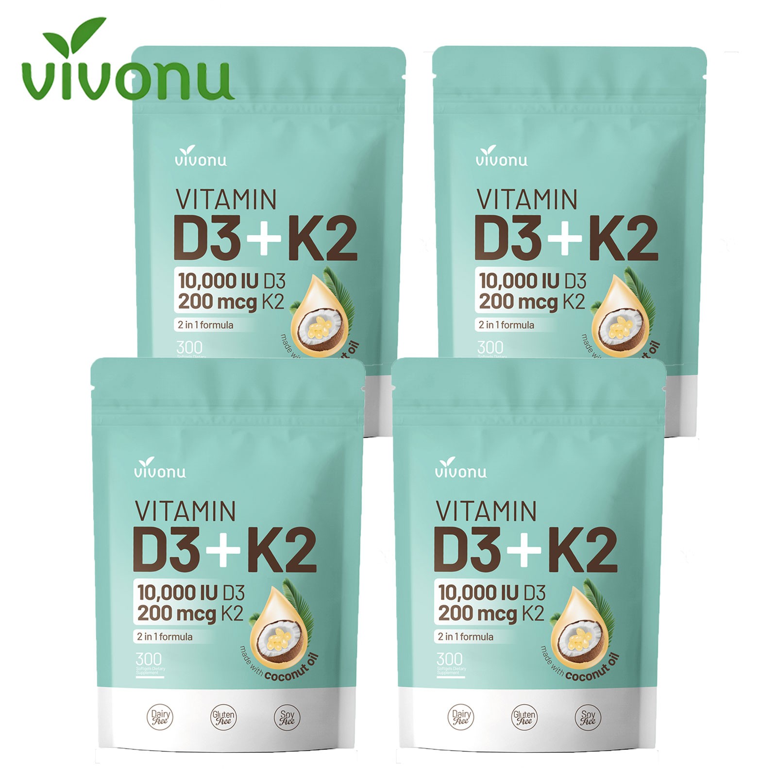 VivoNu D3+K2 10000IU MK7 Coconut Oil Softgels Dairy Gluten Free Immune Support VivoNu D3+K2 10000IU MK7 Coconut Oil Softgels Dairy Gluten Free Immune Support