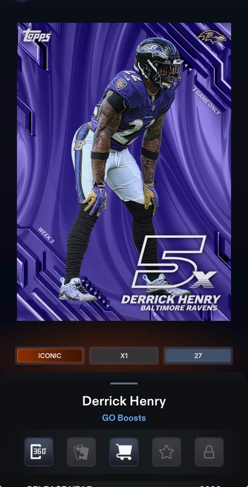 [DlGITAL CARD] TOPPS NFL COLLECT GO BOOSTS WEEK 3 ICONIC DERRICK HENRY RAVENS