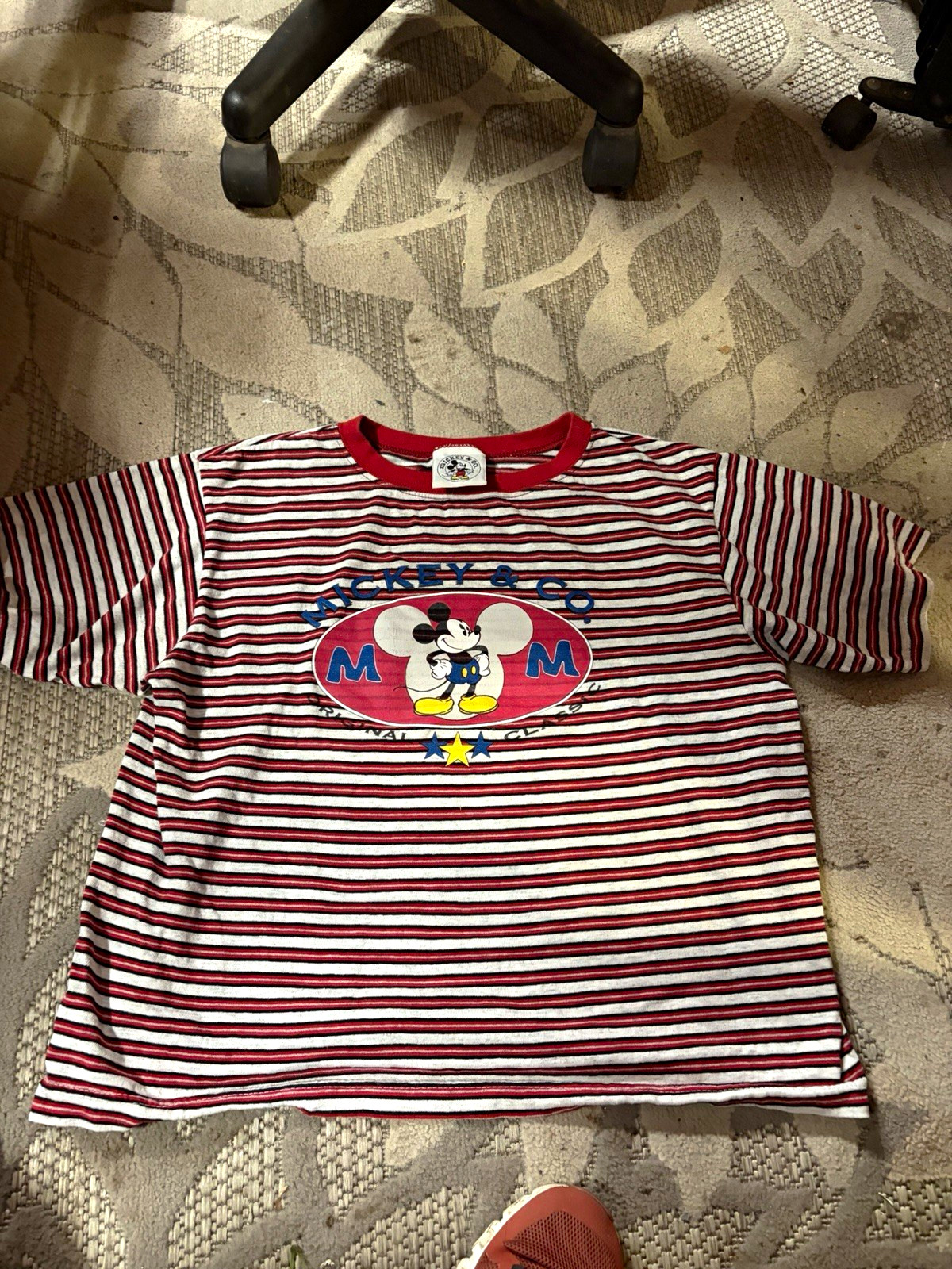 Mickey & Co. Disney Mickey Mouse Red/White/Black Striped Adult T-Shirt