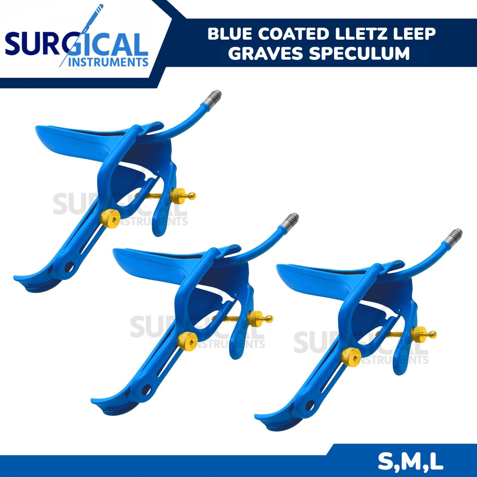 3 Pcs Blue LLetz Leep Graves Vaginal Speculum Set Small, Medium, Large German GR