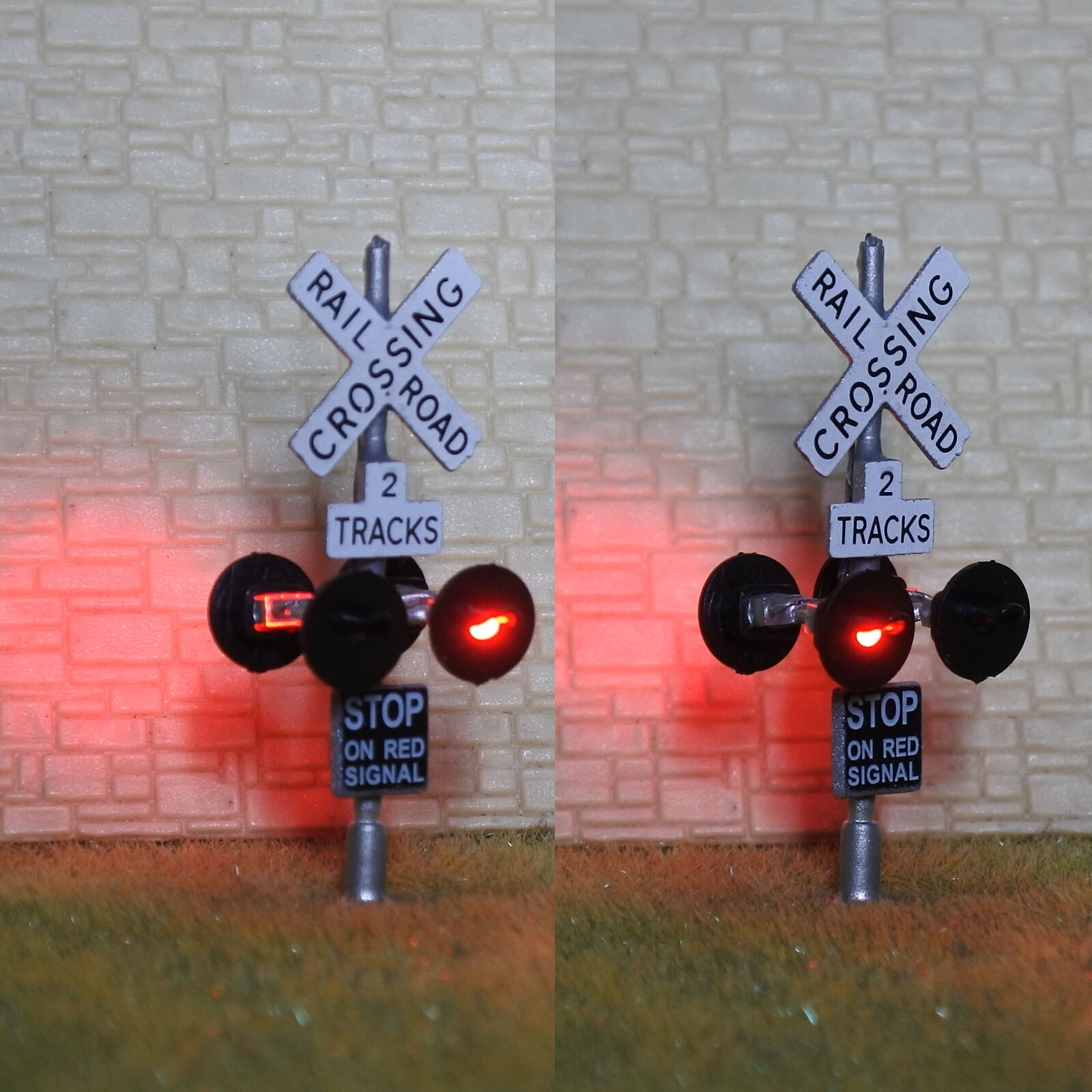 2 x HO scale railroad crossing signals 2 tracks + 1 circuit board flasher #SL4