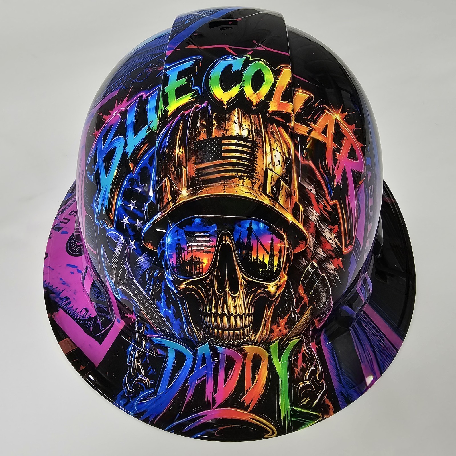 full brim hard hat custom hydro dipped IN BLUE COLLAR DADDY BAD ASS EDITION NEW full brim hard hat custom hydro dipped IN BLUE COLLAR DADDY BAD ASS EDITION NEW