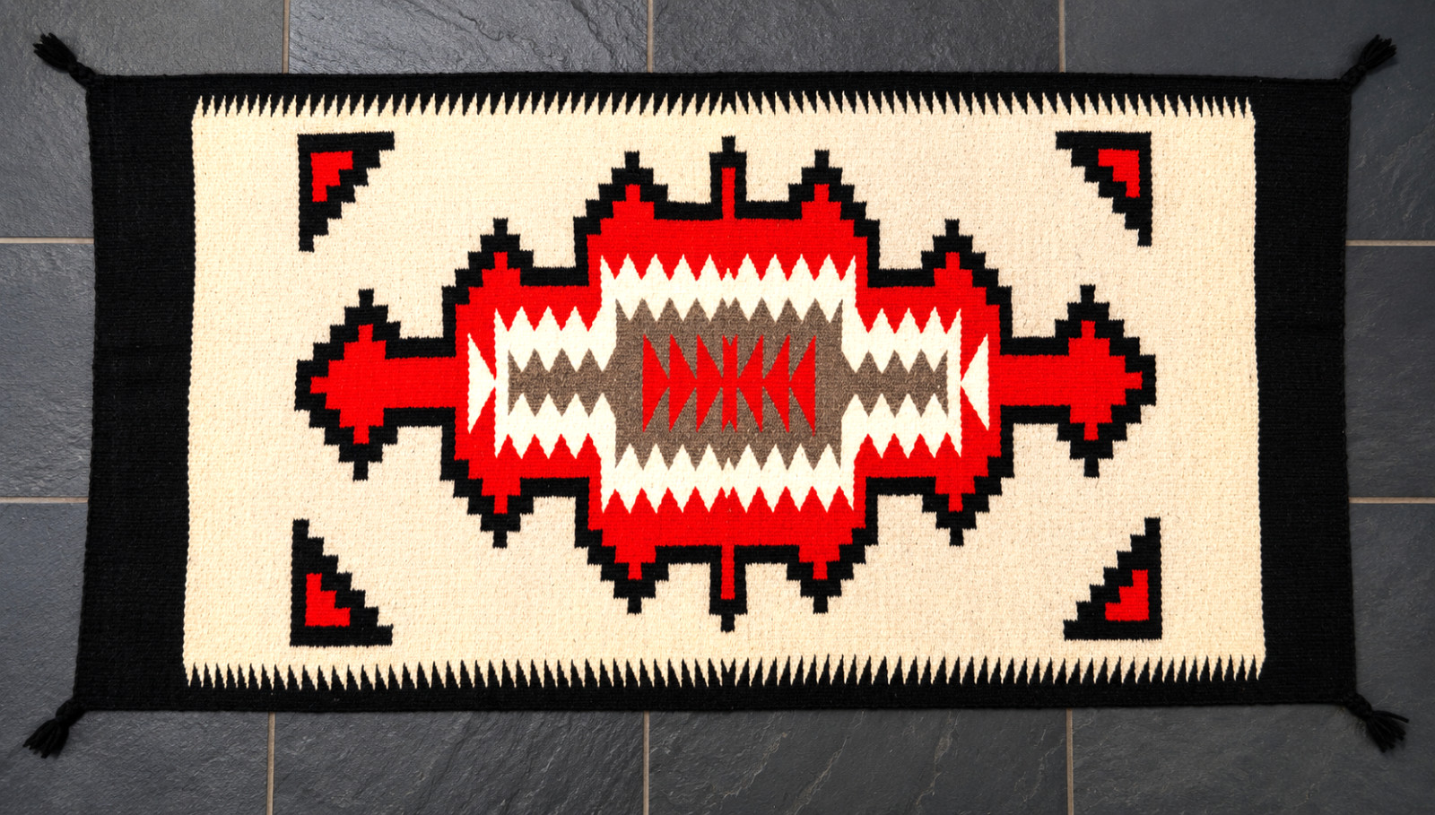 Vintage Zapotec Wool Rug Runner Teotitlan del Valle Oaxaca Ganado Design 57x28
