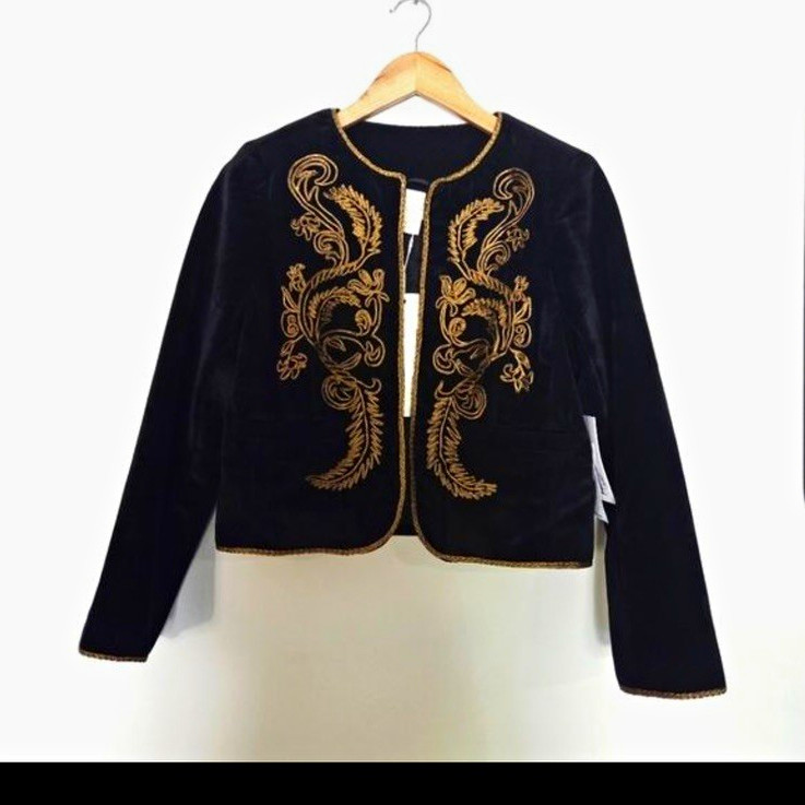 MESTIZA NEW YORK Cruz Velvet Embroidered Jacket Black Gold M NWT