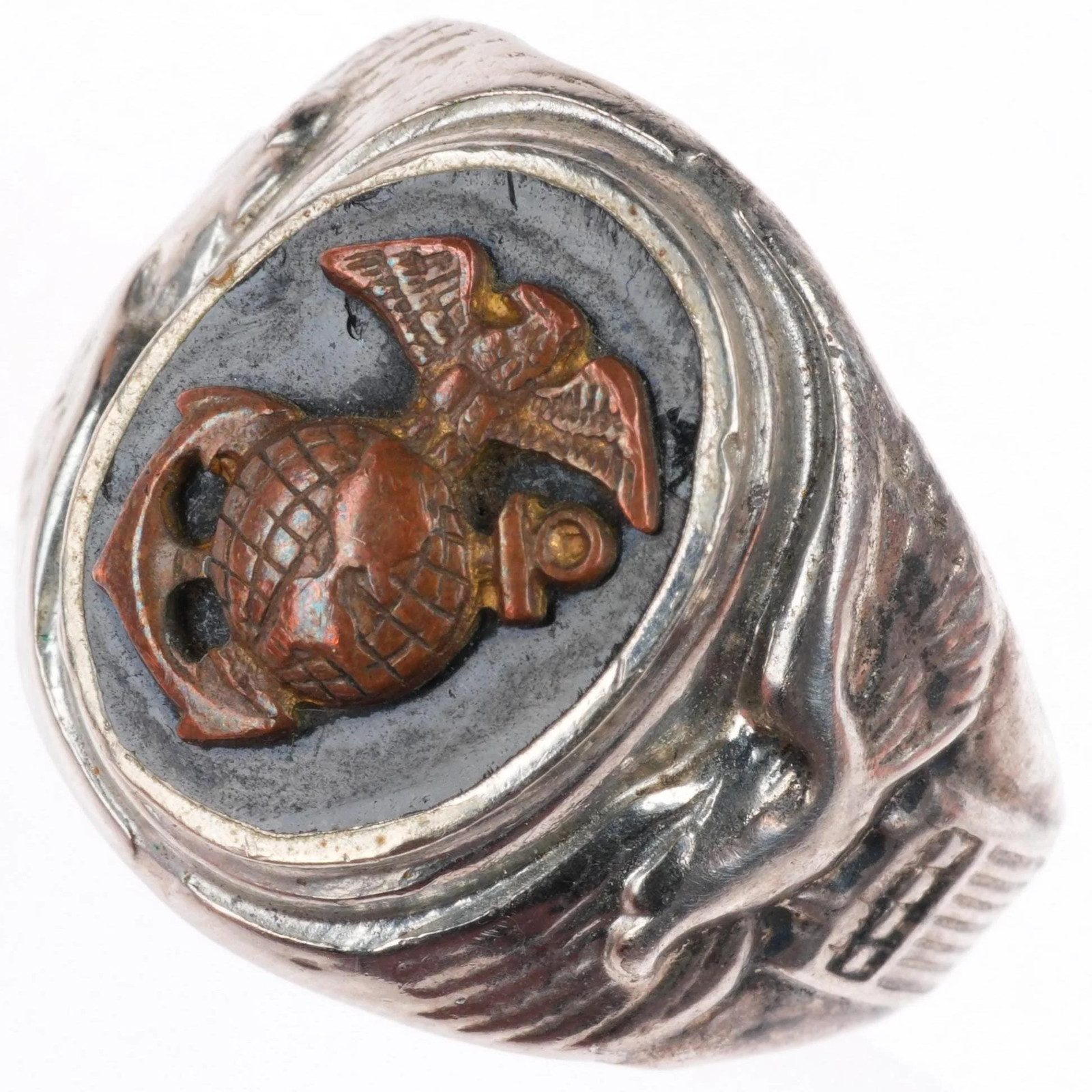 sz9 c1940\'s ww2 Era USMC Marine Corp sterling silver onyx bronze EGA ring sz9 c1940\'s ww2 Era USMC Marine Corp sterling silver onyx bronze EGA ring