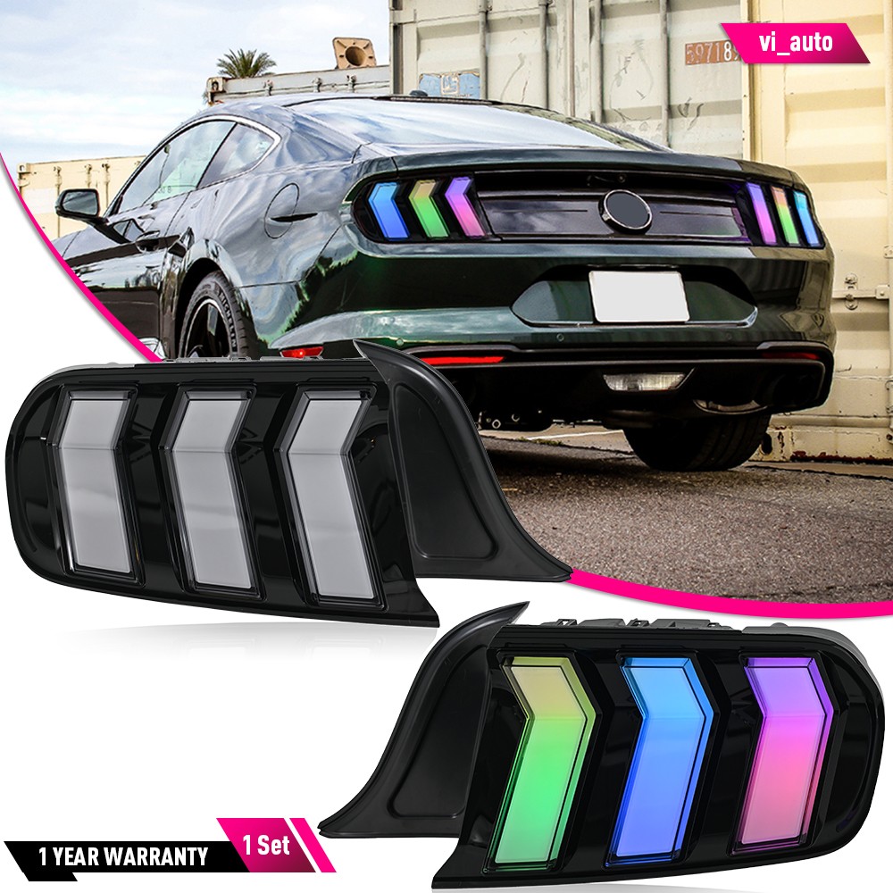 Clear RGB LED Tail Lights For 2015-2023 Ford Mustang Rear Lamps Assembly 1Set