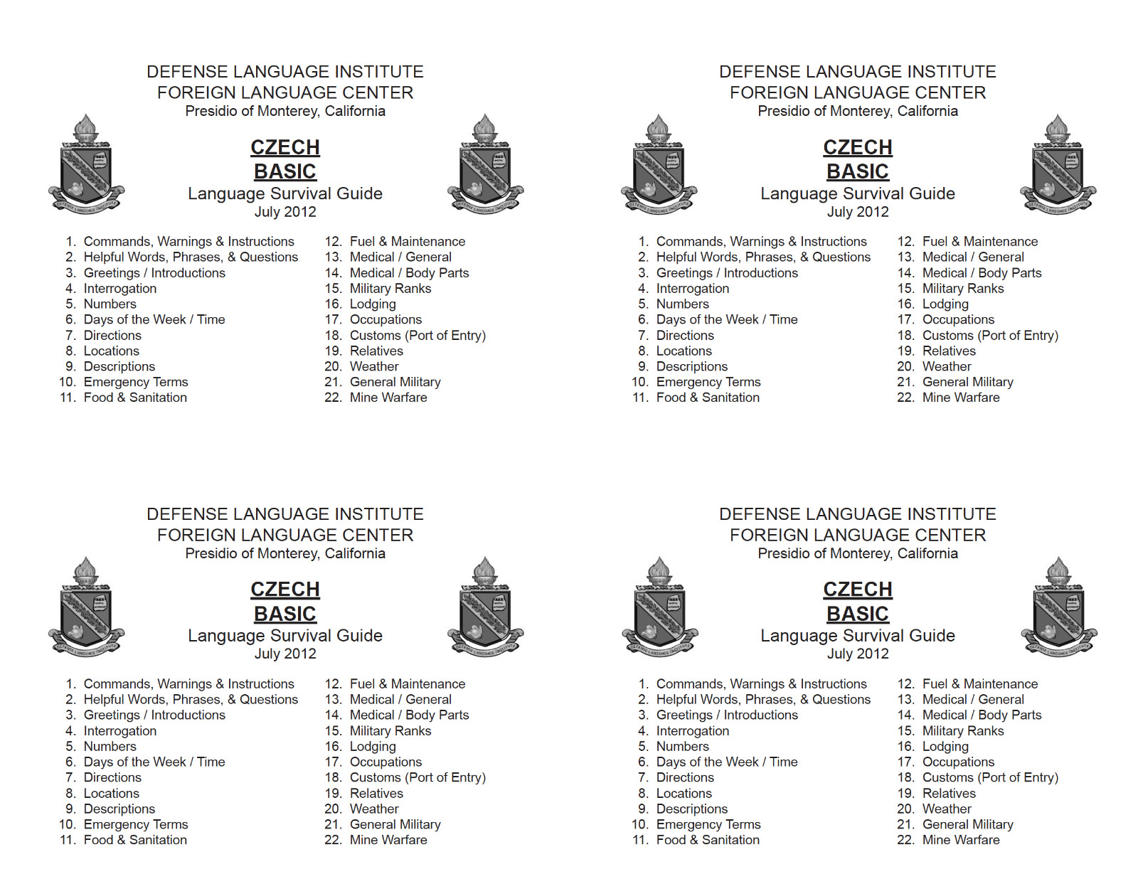 Defense Language Institute DLI BASIC CZECH Text & 600+ MP3 Audio CD