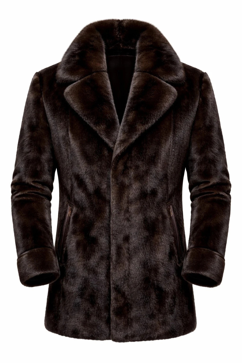 Men’s Genuine Mink Fur Coat Brown Luxury Winter Overcoat