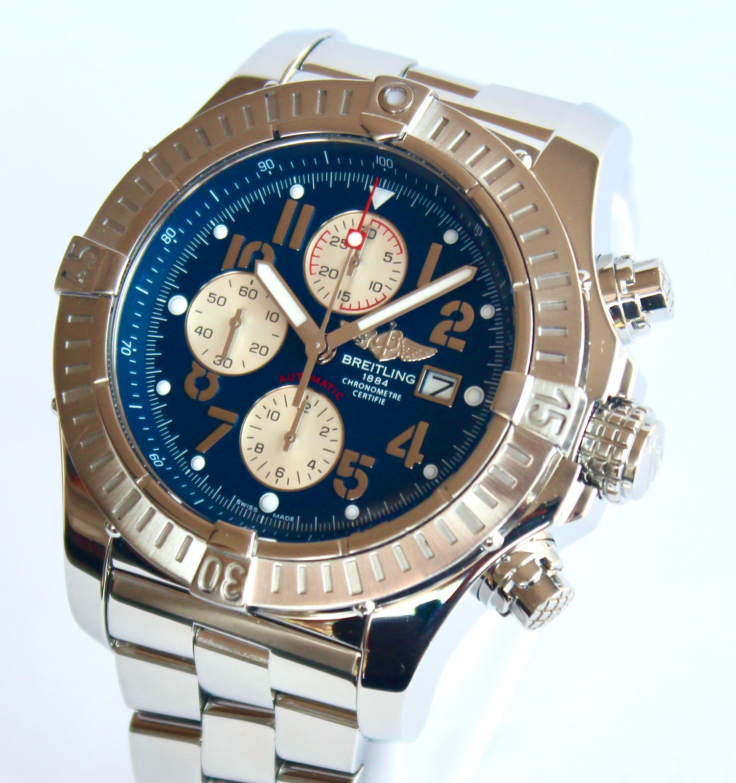 BREITLING Watch A13370 SUPER AVENGER automatic chronograph BLUE dial, 48mm, WOW