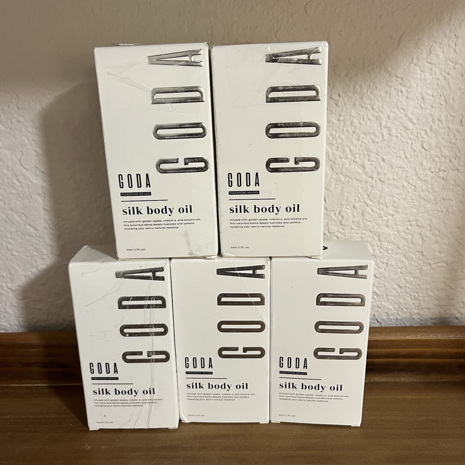GODA Silk Body Oil Firming Anti Aging Moisturizer Formula 1.7oz LOT Of 5 Boxes GODA Silk Body Oil Firming Anti Aging Moisturizer Formula 1.7oz LOT Of 5 Boxes
