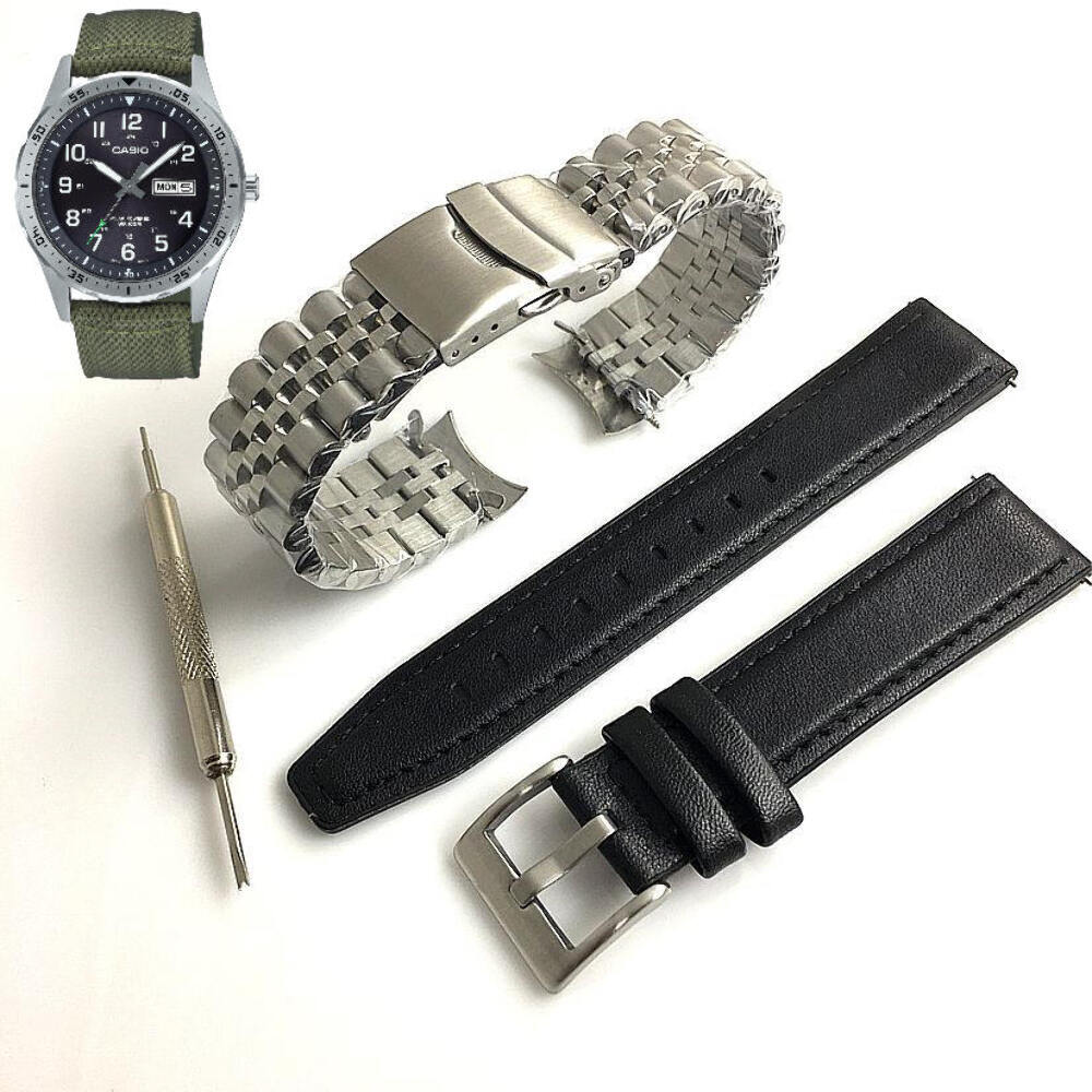 Steel & Leather Replacement Watch Band Fits Casio MTP-S120 MTPS120L-3AV