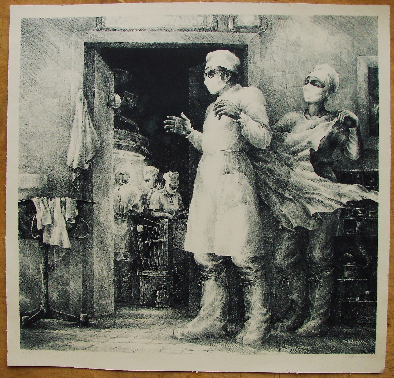 Ukrainian Soviet USSR Lithography figure medical professional surgeon operation