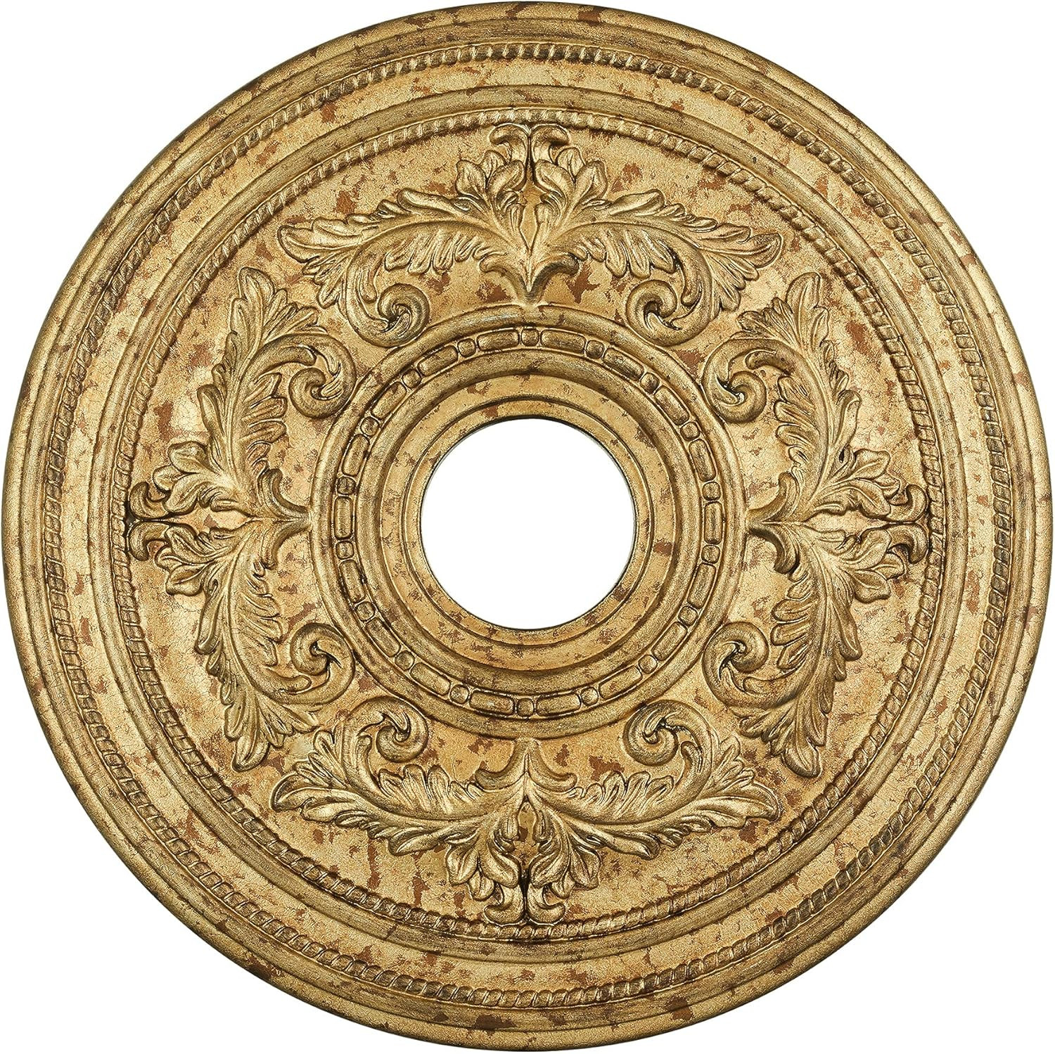Vintage Gold Leaf Ceiling Medallion with Gilded Accents, 22\