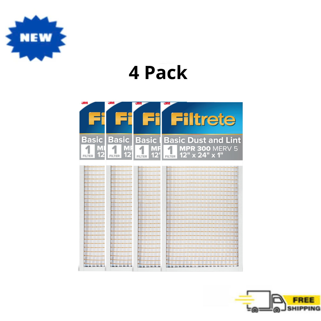 (4-Pack) Filtrete 12x24x1 Air Filter, MPR 300, MERV 5, Basic Dust & Lint, HVAC (4-Pack) Filtrete 12x24x1 Air Filter, MPR 300, MERV 5, Basic Dust & Lint, HVAC